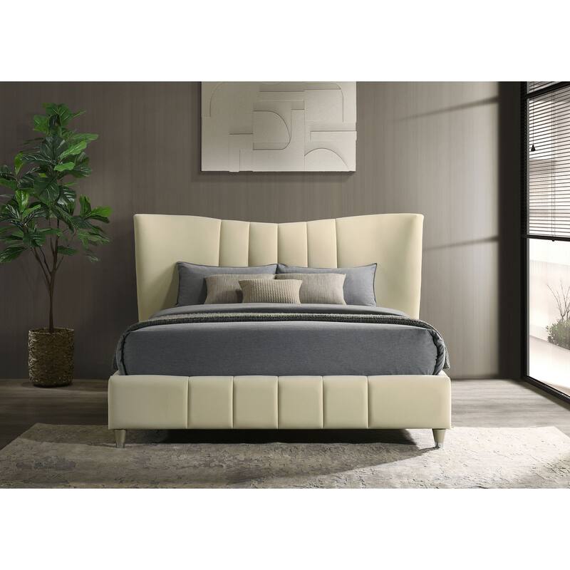Evelyn Upholstered Panel Platform Bed Ivory