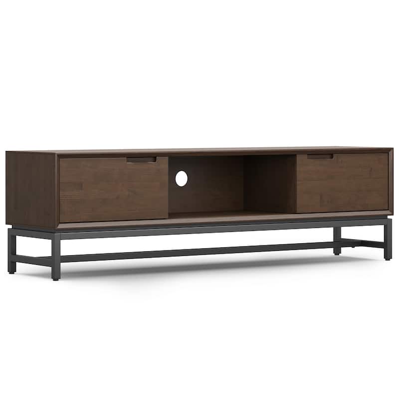 WYNDENHALL Devlin SOLID HARDWOOD 72 inch Wide Modern Industrial TV Media Stand in Walnut Brown For TVs up to 80 inches