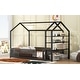 preview thumbnail 5 of 10, Twin Size Metal House Bed with Fence and Detachable Storage Shelves, Black