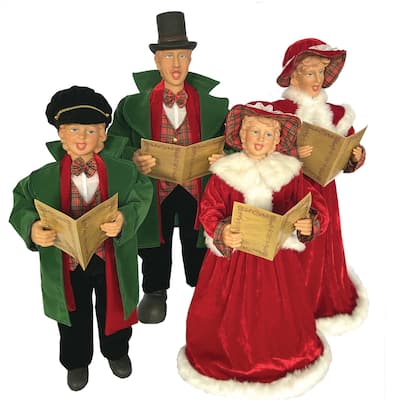Set of 4 Red and Green Victorian Dickens Carolers Christmas Figures 18"