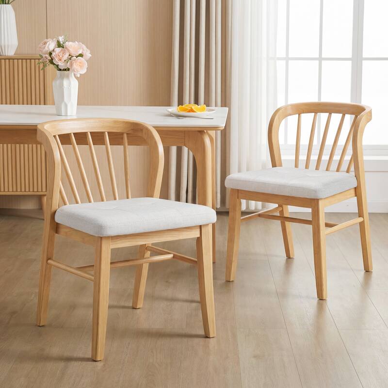 Christopher Knight Home - Alden Mid-Century Modern Wood Dining Chairs with Upholstered Seat & Windsor-Style Backrest, Set of 2 - Light Brown+Beige