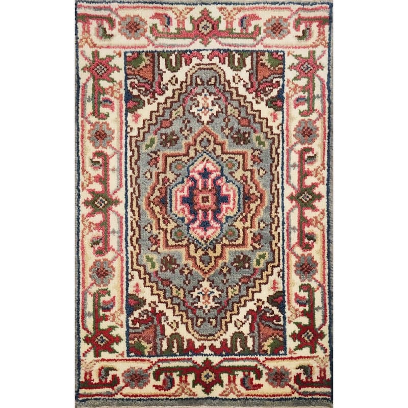 Hand Knotted Oriental 100% Wool Carpet Traditional Medallion Greys & Charcoal Heriz (serapi) Area Rug - 3' 0'' X 2' 0''
