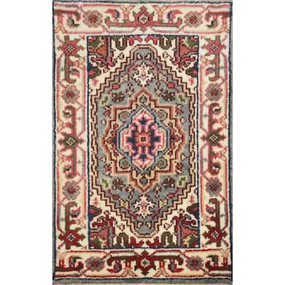 Hand Knotted Oriental 100% Wool Carpet Traditional Medallion Greys & Charcoal Heriz (serapi) Area Rug - 3' 0'' X 2' 0''
