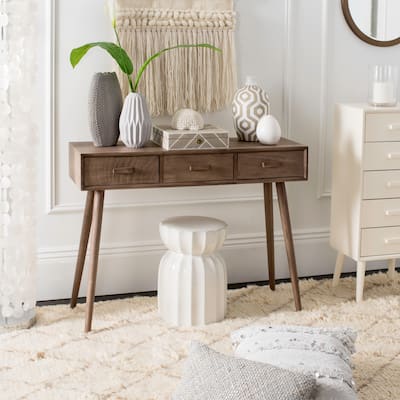 SAFAVIEH Albus Chocolate Brown 3-drawer Console Table - 41.8" x 14.3" x 32"