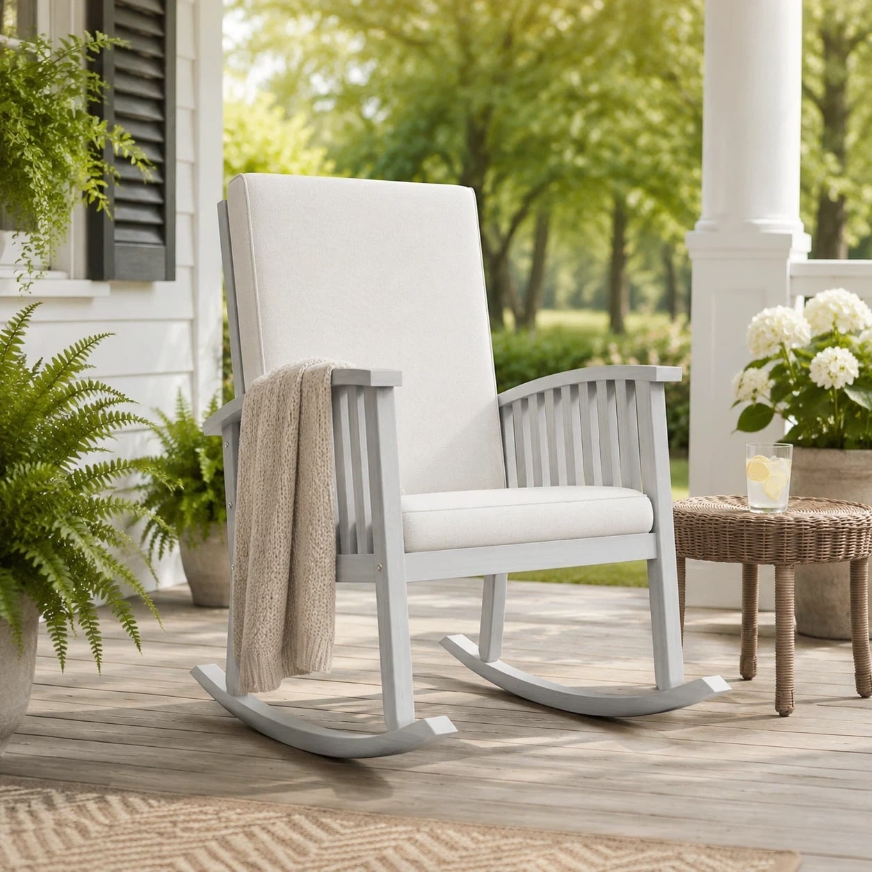 Acacia Rocking Chair, Comfortable Upholstered Rocking Chair In Country Style