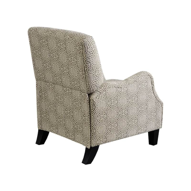 Roomfitters Upholstered Manual Push Back Recliner Armchair with Geometric Pattern and Wood Legs, Beige Multi