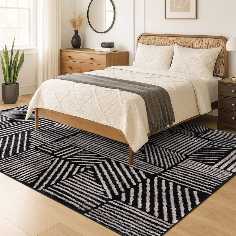 World Rug Gallery Contemporary Boho Stripes Black Area Rug