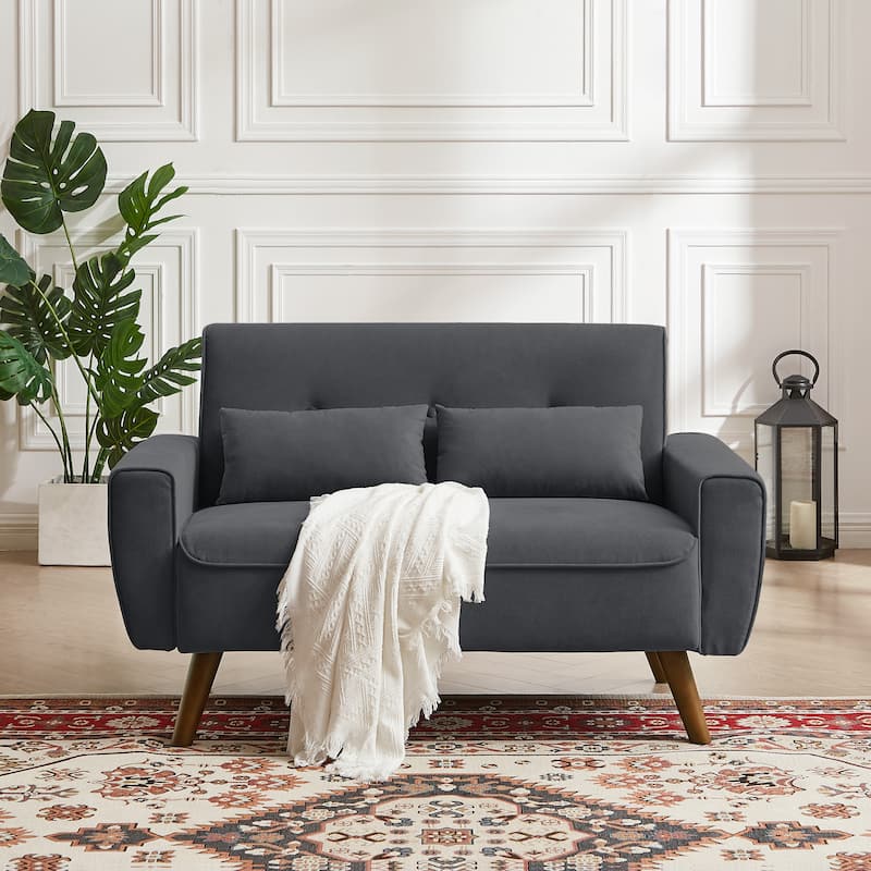 48.82" Small Tufted Loveseat Sofa with 2 Pillows and Tapered Wood Legs - Dark Grey