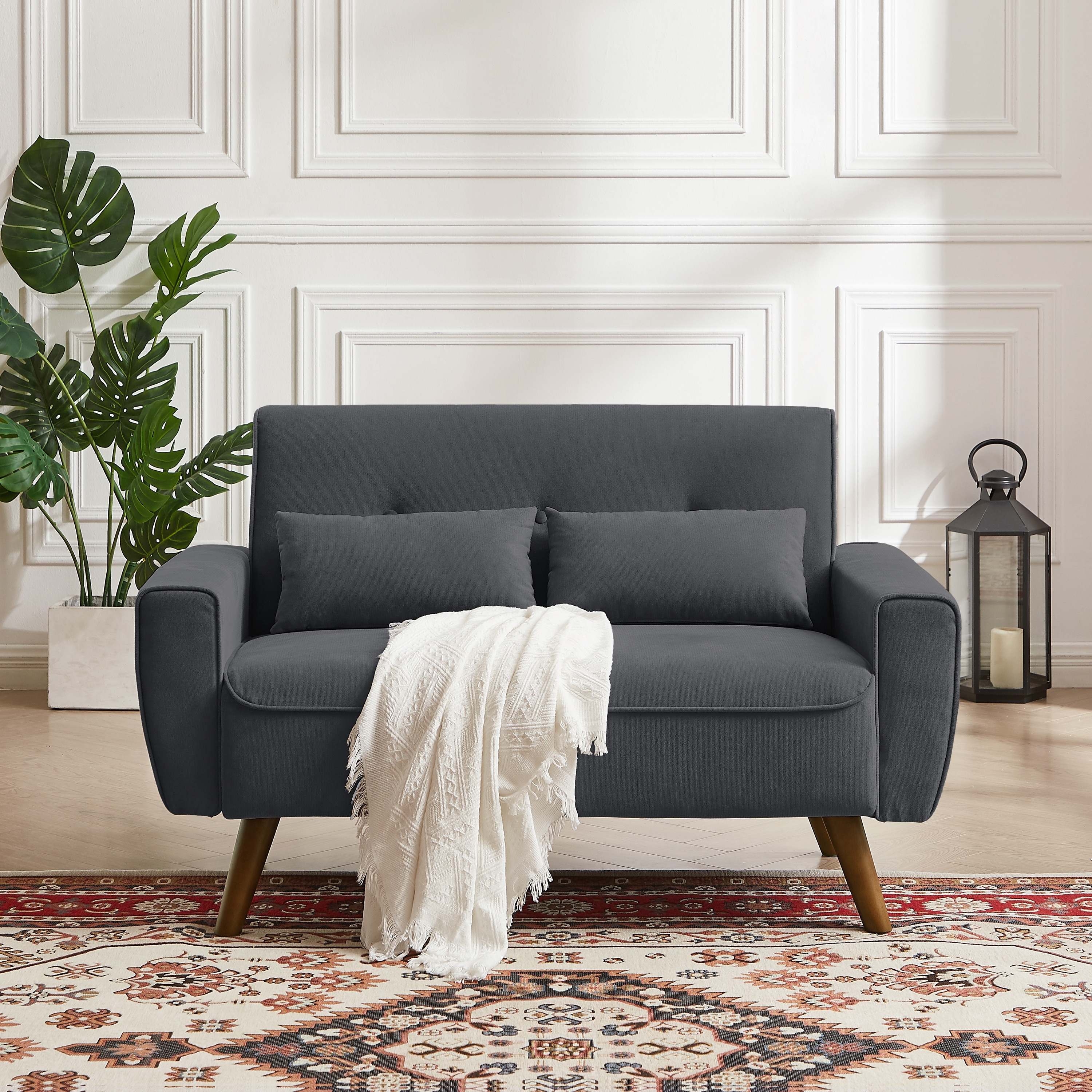 48.82" Small Tufted Loveseat Sofa with 2 Pillows and Tapered Wood Legs