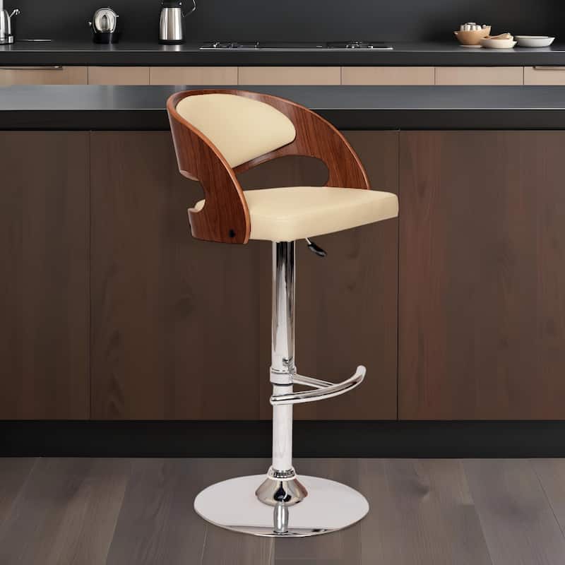 Contemporary Swivel Faux Leather Seat Bar Chair with Low Back and Adjustable Height Silver Chrome Base - 43”H x 19”W x 21”D
