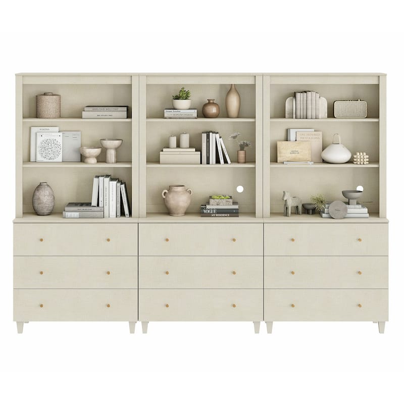 Modern 71" Tall Bookcase with Drawers & Open Shelves for Home Office