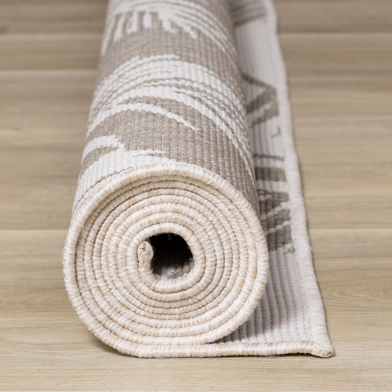 Taupe Cream Reversible Leaves Indoor/Outdoor Area Rug