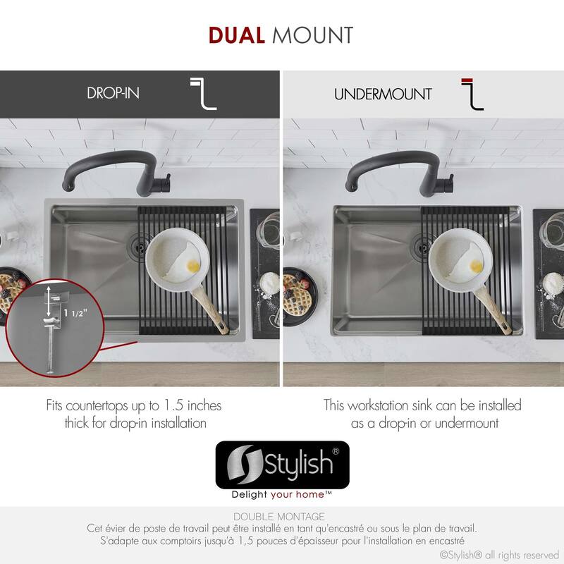 Dual-Mount Stainless Steel Workstation Kitchen Sink built in Accessories