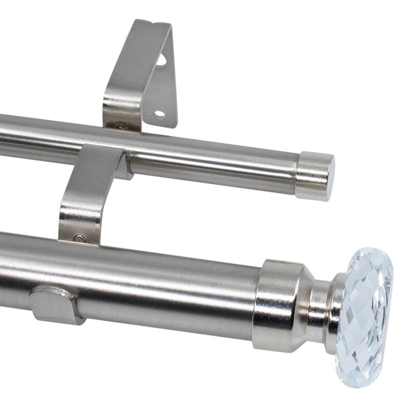 MERIVILLE 1-Inch Diameter Double Window Curtain Rod, Cut Crystal Finial - Satin Nickel - 48"-84"