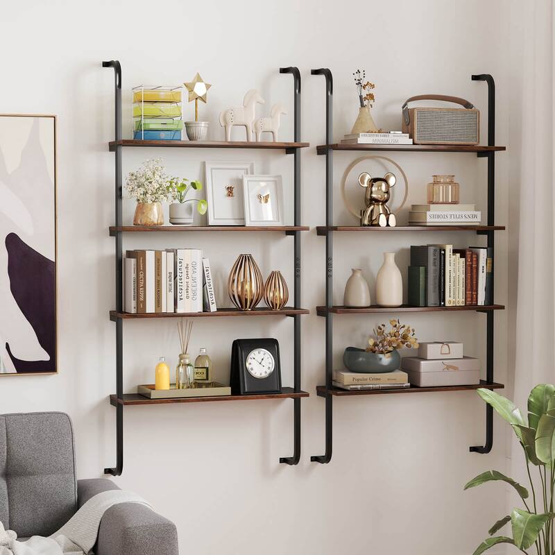 Costway 1/2 PCS 4-Tier Wall-mounted Ladder Shelf Display Bookshelf