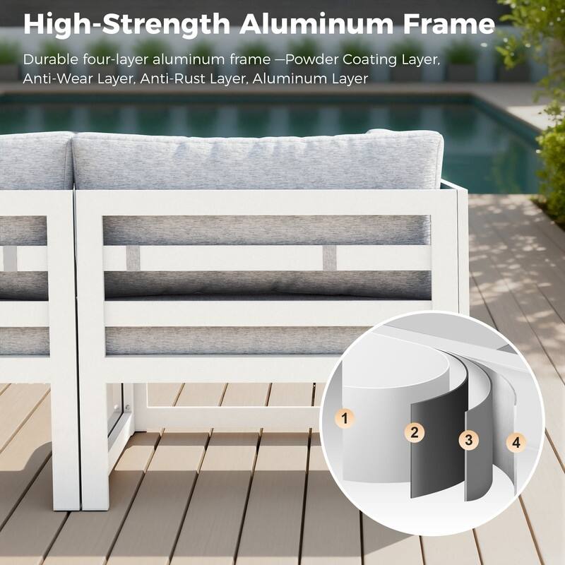 9-Piece Modern Aluminum Outdoor Furniture Set With Fire Pit Table Propane/Gas 60,000 BTU, Extra Large Aluminum Patio Sectional