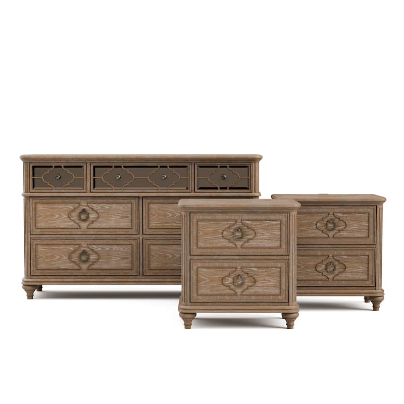 Furniture of America Aveline Modern 3-Piece Rustic Oak Dresser and 2 Nightstand Bedroom Set