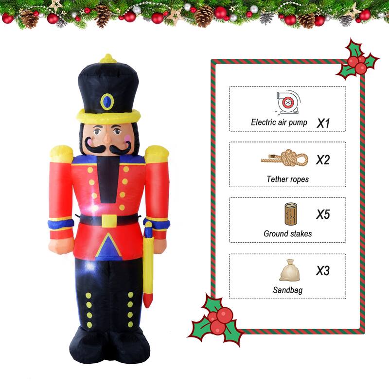 HOMCOM 6 ft. Christmas Inflatable Nutcracker Soldier, Outdoor Blow-Up Holiday Yard Decoration with LED Lights Display