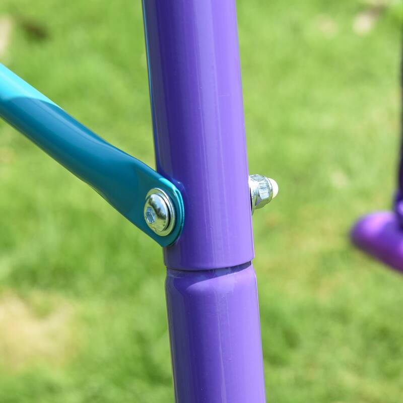 Metal Swing Set with Glider,Two Swing Seats and Adjustable Height,Outdoor Heavy Duty A-Frame Suitable for Playground - Purple