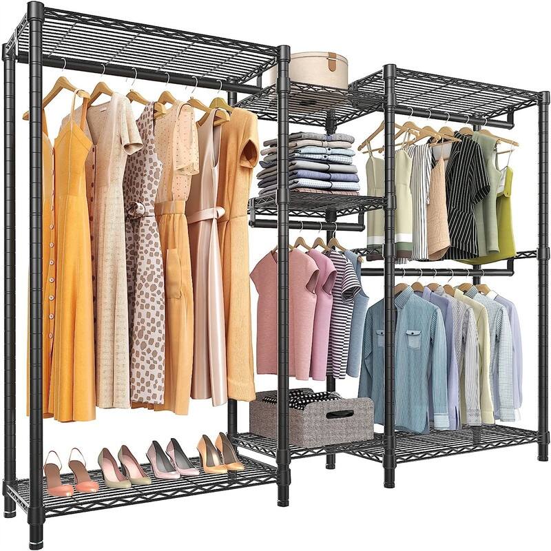 V6 Wire Garment Rack Heavy Duty Clothes Rack Metal with Shelves - 17.3"D x 73.6"W x 76.4"H - Black V6