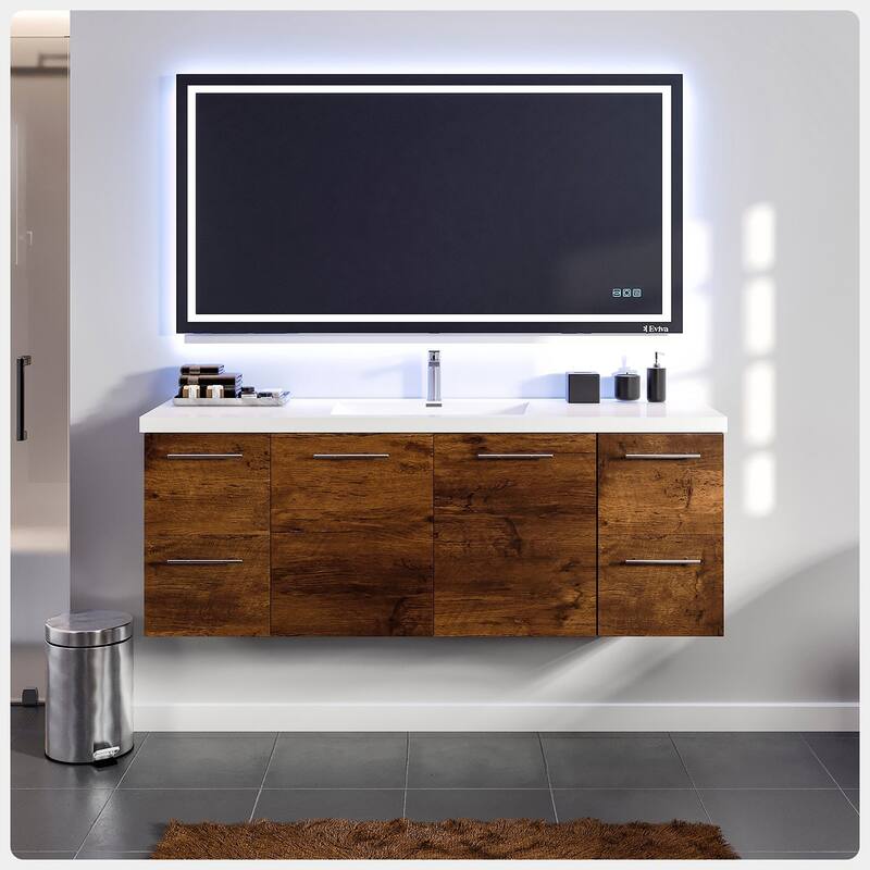 Eviva Axel 60"W Rosewood SS Bath Vanity with Integrated Acrylic Top