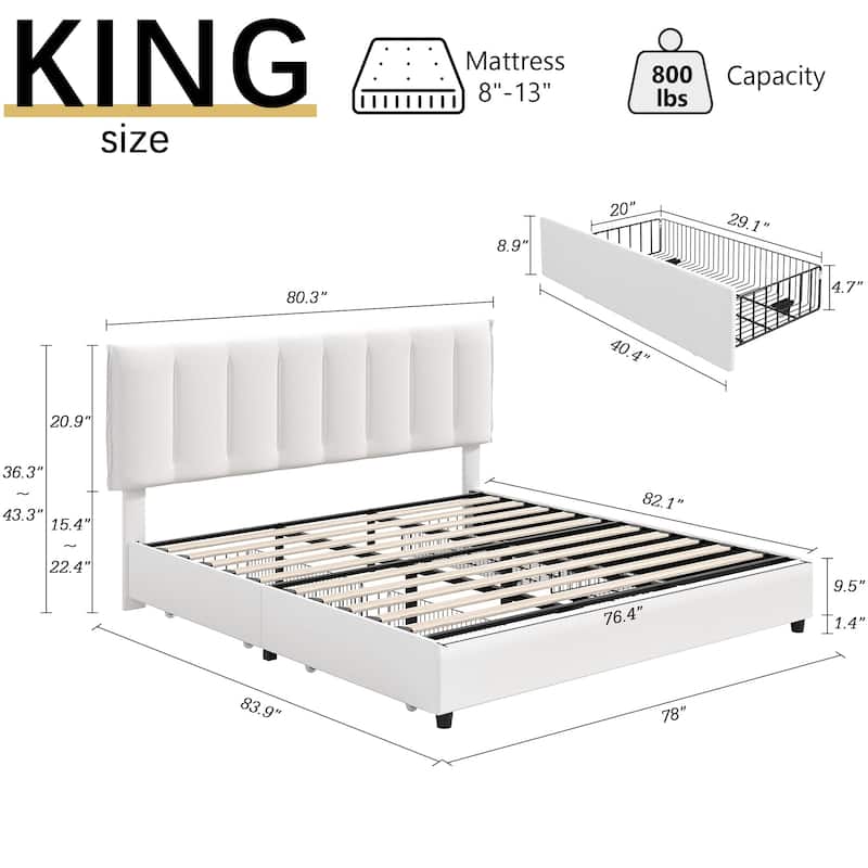 Javlergo Bed Frame with Storage Drawers, Upholstered Platform Bed Frame with Adjustable Headboard