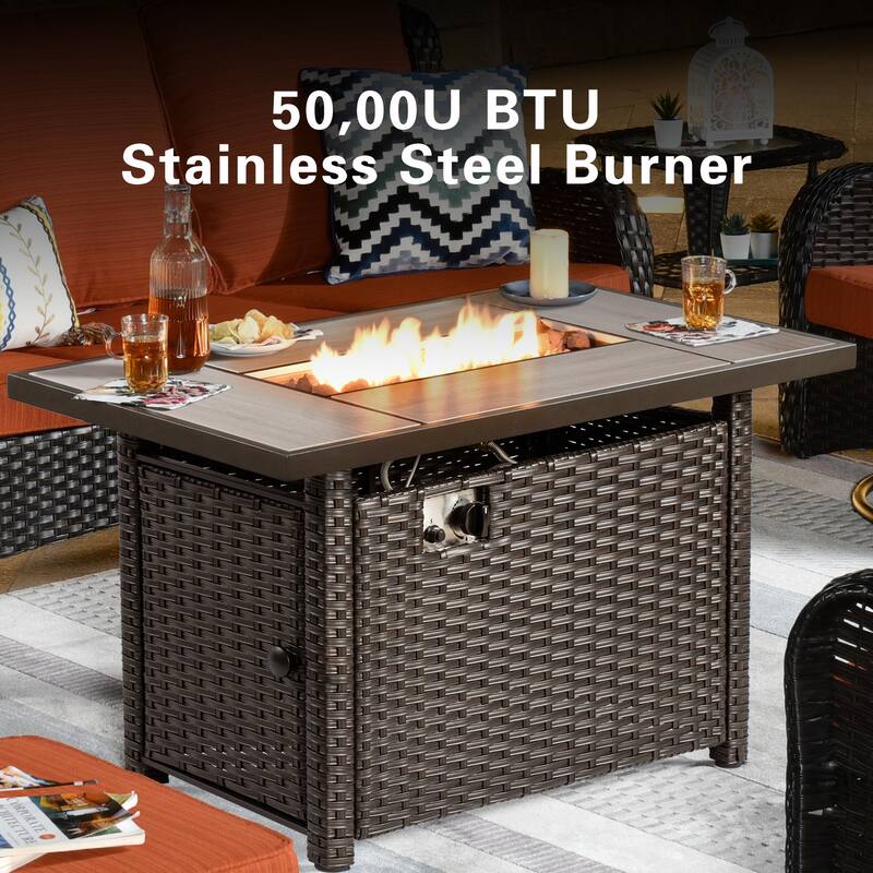 OVIOS 7-piece Patio Swivel Chair Set with 42" Fire Table