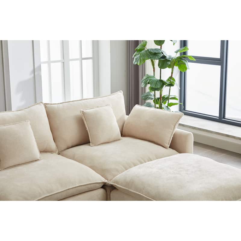 99" Chenille L-Shaped Sectional Sofa with Ottoman