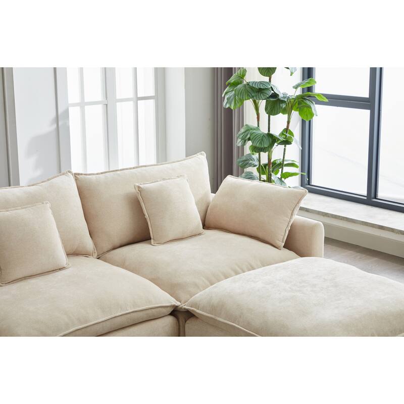Modern L Modular Sectional Sofa with Removable Ottoman and Supportive Cushions for Living Room and Guest Room