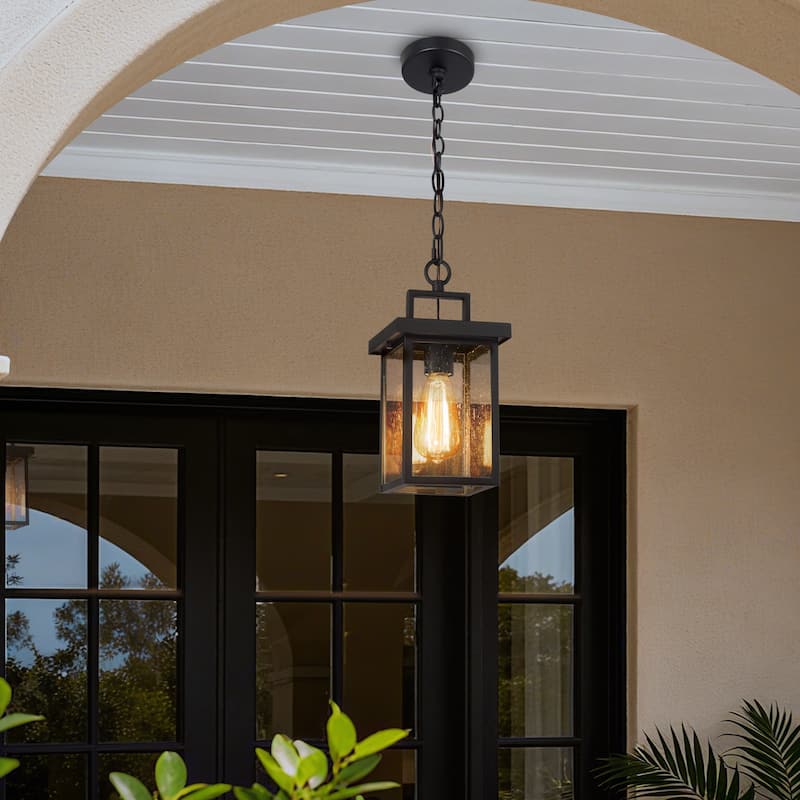 Modern 1-Light Black Outdoor Light Patio Exterior Lantern Pendant - L 6"x W 6"x H 10.5"