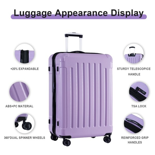 Light Purple Expandable Luggage Set Hardside Lightweight Suitcase