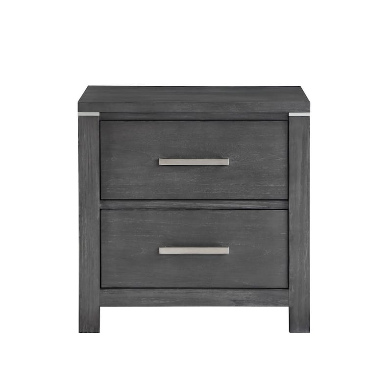 Tal 27 Inch Nightstand, 2 Drawers with Chrome Handles, Charcoal Gray Finish