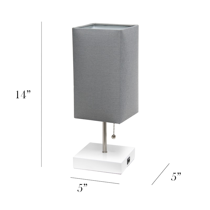 Simple Designs Petite Stick Lamp with USB Charging Port Fabric Shade