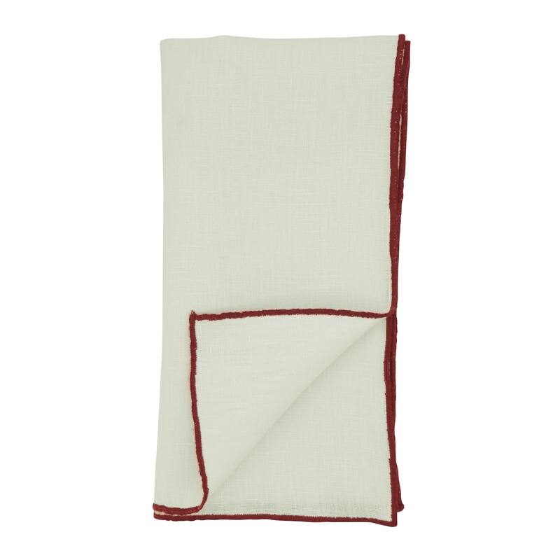 Stonewashed Linen Napkins With Stitched Border Design (Set of 4)