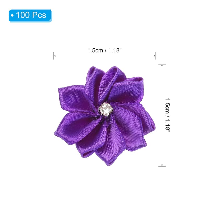 100Pcs Small Ribbon Flowers Satin Ribbon Flowers Mini Fabric Flower - 3cm - Dark Purple