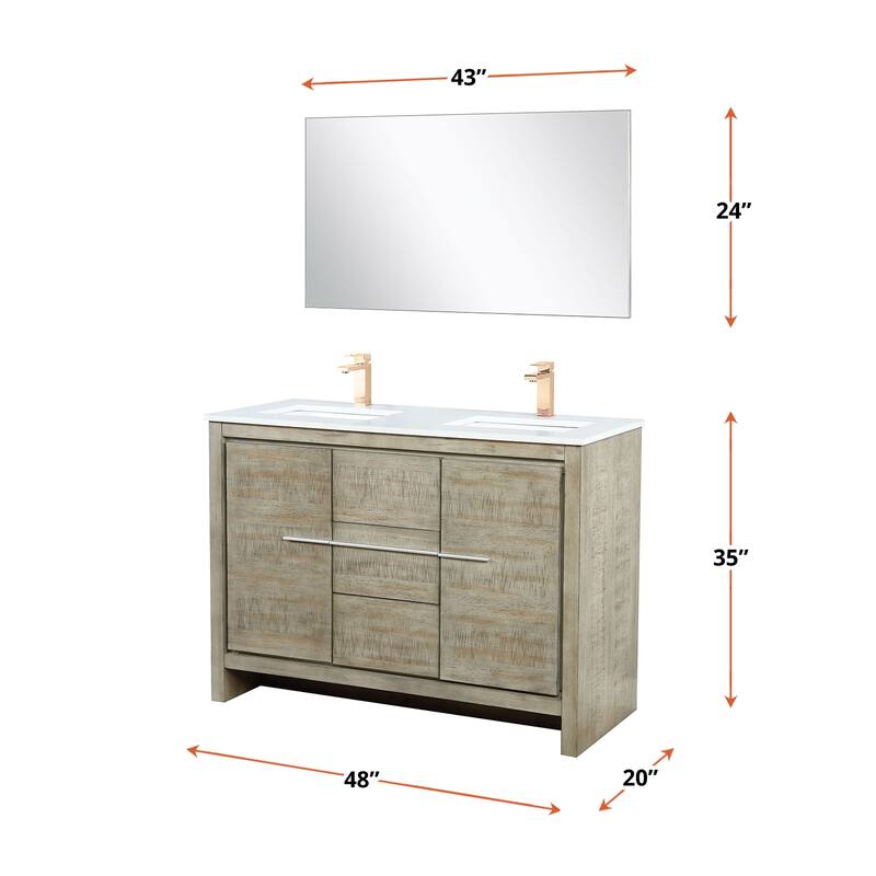 Lafarre Bath Vanity with Cultured Marble Top, Sink, Mirror and Rose Gold Faucet