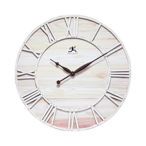 Farmhouse Fusion 28 inch White Ivory Wooden Decorative Rustic Wall Clock - 28 x 0.5 x 28