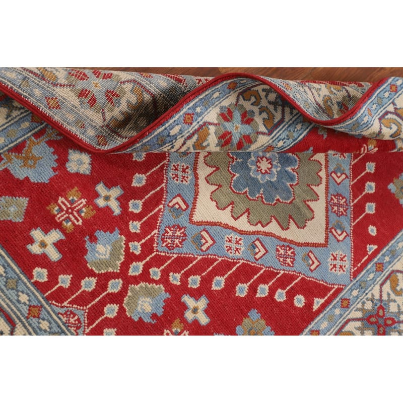 Geometric Red Kazak Foyer Rug Hand-Knotted Oriental Accent Wool Carpet - 3'2" x 4'9"