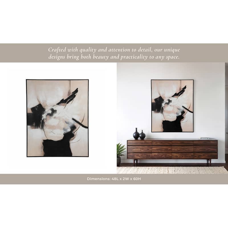 Wood Frame Canvas Wall Art Bold Abstract Texture Design - 60" Black