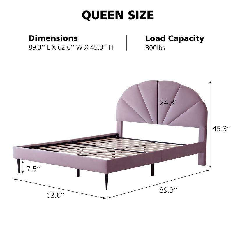 Upholstered Bed with Unique Seashell Headboard