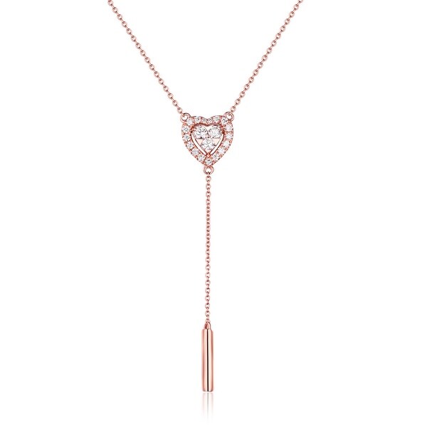 Prism Jewel Heart Shaped Lariat Necklace, 0.29Ct Round Brilliant Cut G-H/SI1 White Diamond