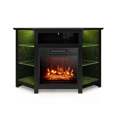 Electric Fireplace Corner TV Stand with LED Lights and Adjustable Glass Shelves - 45" x 22" x 30"