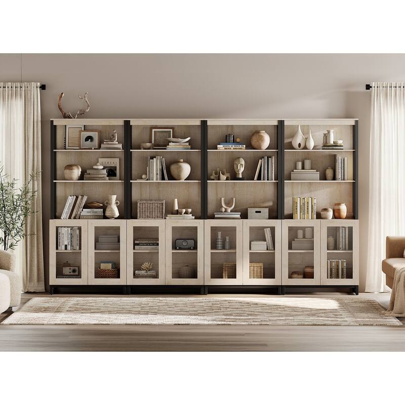 4 PCS Modern 72" Sideboard with Glass Doors and Adjustable Shelves, Multifunctional Buffet for Dining Room or Kitchen