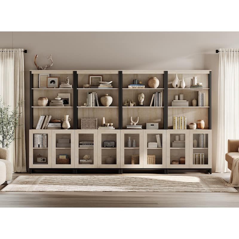 4 PCS Modern 72" Tall Bookcases with Glass Doors and Adjustable Shelves for Home Office, Living room.