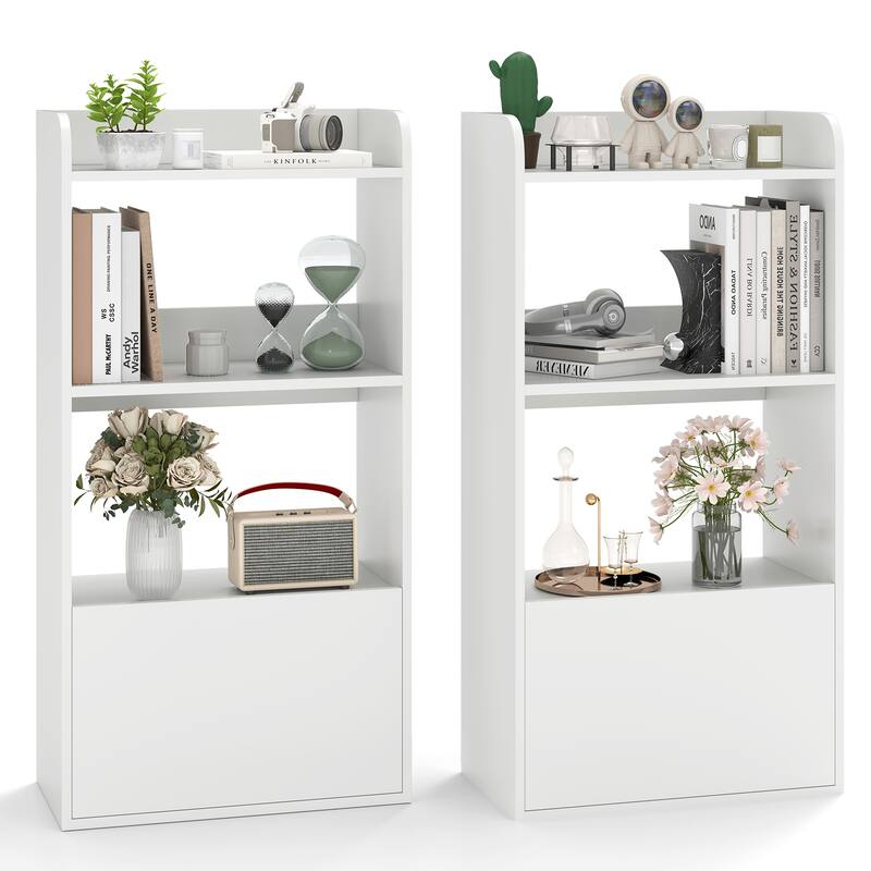 Gymax 2PCS Bookcase w/ Drawer 3-Tier Open Shelf Anti-Toppling Kits for - White