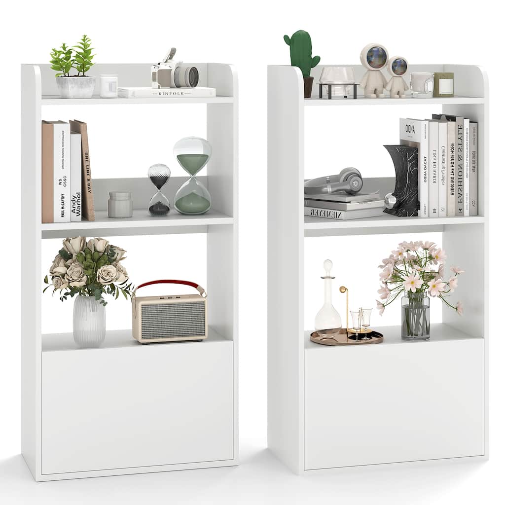Gymax 2PCS Bookcase w/ Drawer 3-Tier Open Shelf Anti-Toppling Kits for