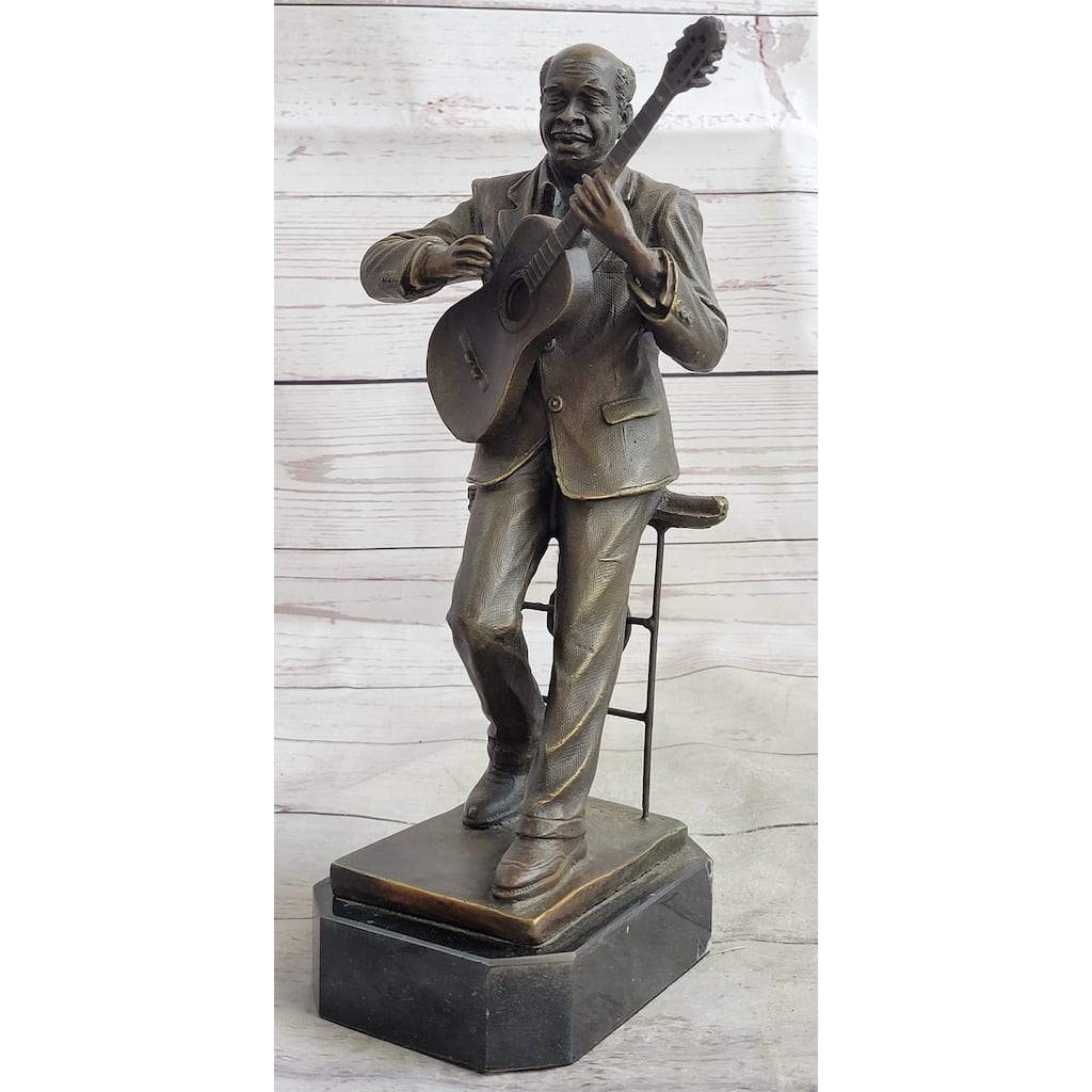 African American Black Folk Musician Playing Guitar Bronze Sculpture Statue Figure Art