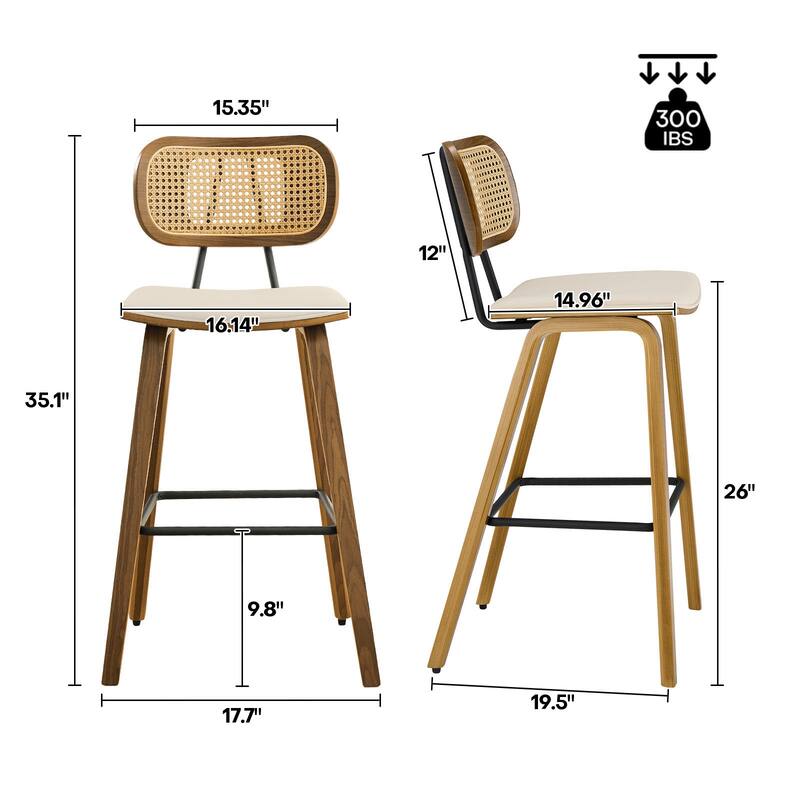 26" Upholstered Wood Counter Height Bar Stools - 17.7"W x 19.5"D x 35.1"H