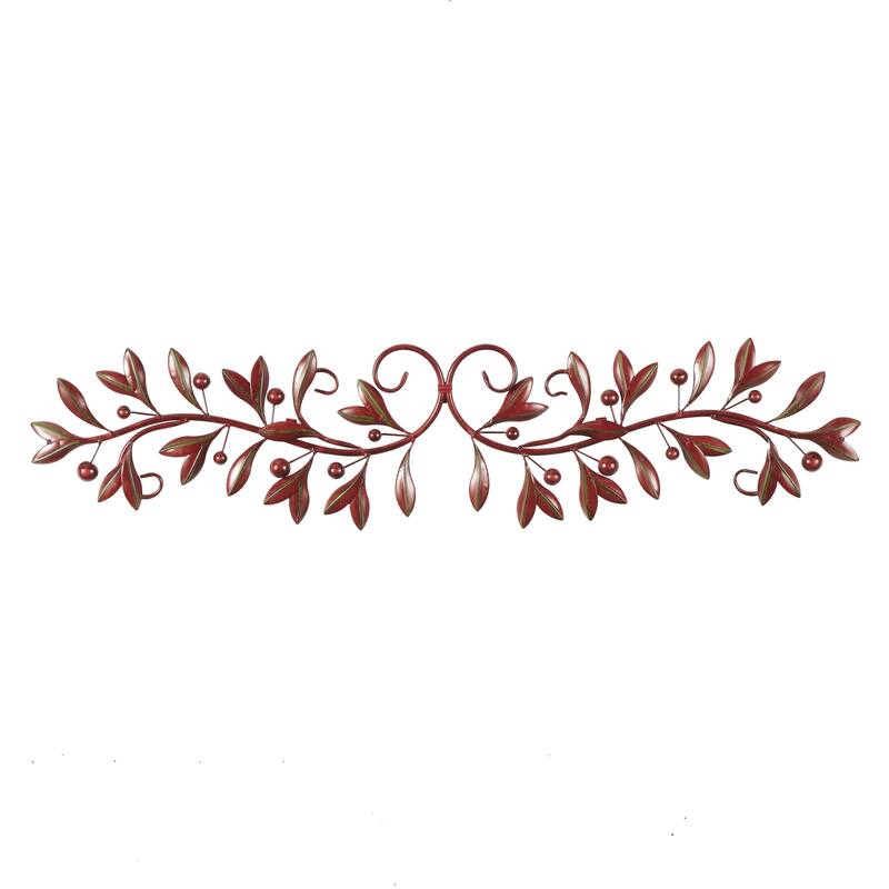 Metal Leaf Long Horizontal Vine Home Wall Decor - Red or Green - Roche River Decor - Red - 48"W, 9"H