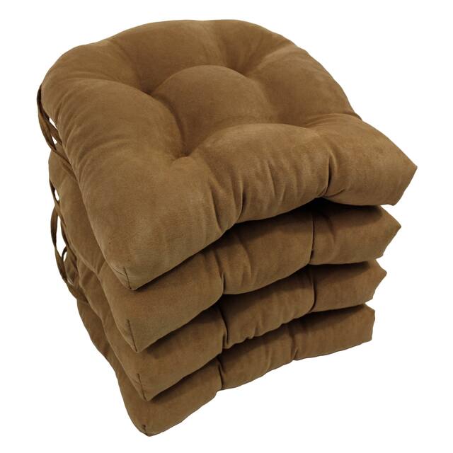 16-inch U-shaped Indoor Microsuede Chair Cushions (Set of 2, 4, or 6) - Set of 4 - Saddle Brown